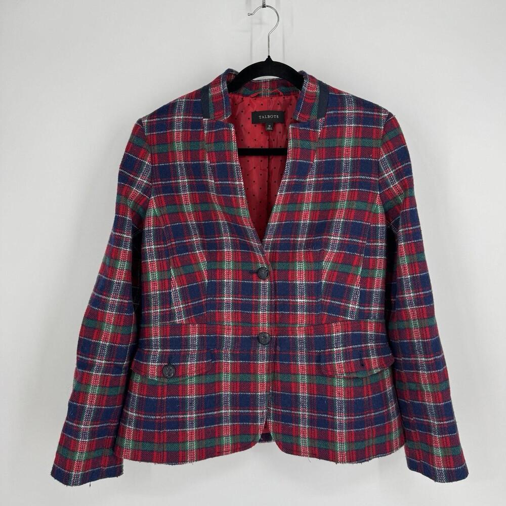 Talbots jacket blazer plaid check 10 wool christmas holiday workwear office